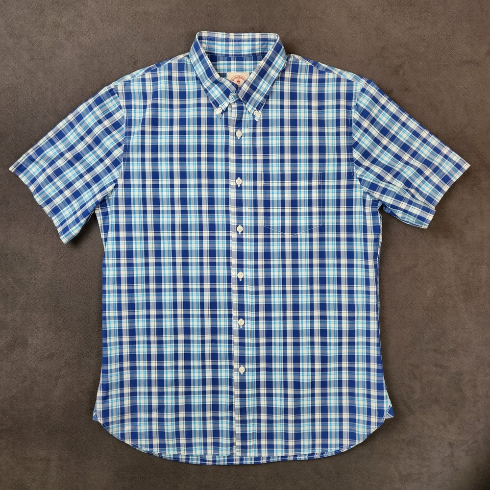 Brooks Brothers Red Fleece Shirt Mens Large Blue Plaid Short Sleeve‎ Button Up